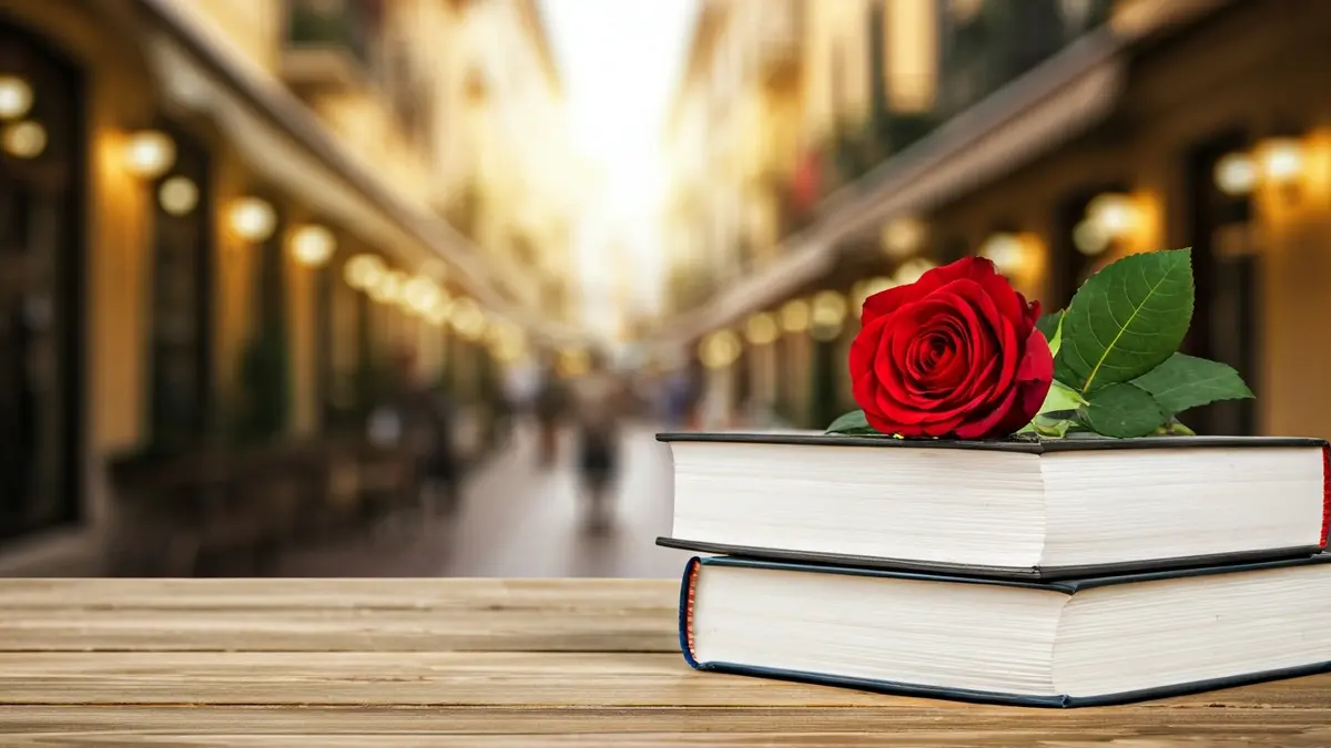 Generic image of books and a rose, symbols of Sant Jordi.