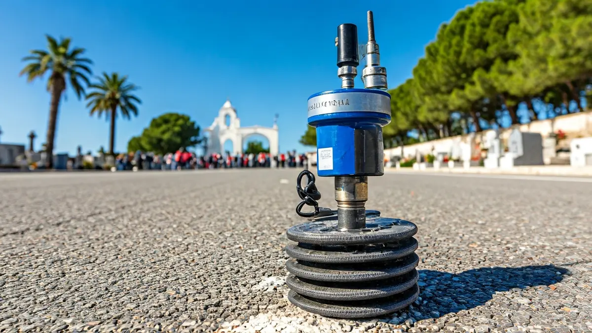 Image of a piezometer installed in a parking lot in Santa Coloma de Queralt.