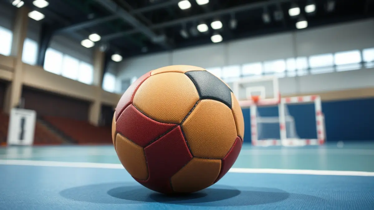 Imatge genèrica d'una pilota d'handbol en una pista.