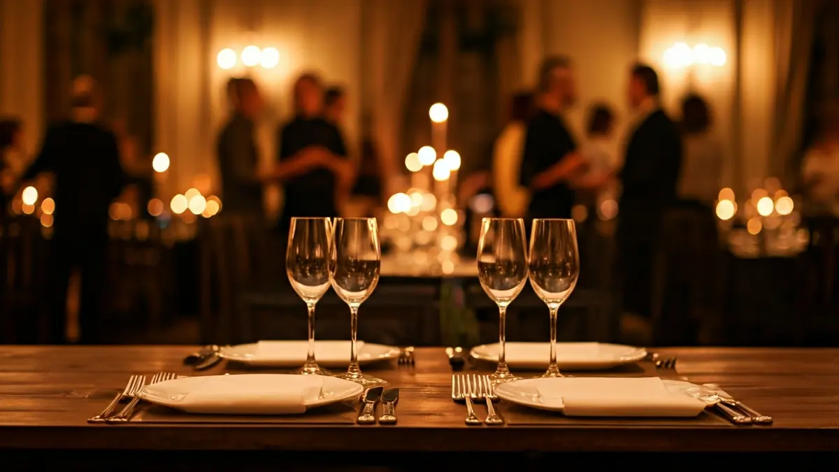 Imatge genèrica d'un sopar benèfic amb taules parades i llums càlides.