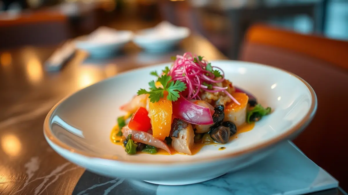 Imatge d'un plat de fusió asiàtica i mediterrània al restaurant Sophie Kai de Barcelona.