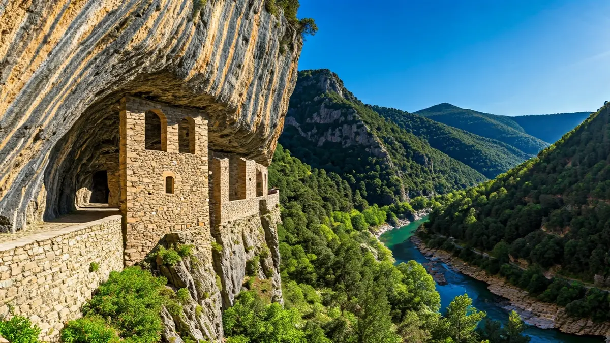 Imatge de l'ermita d'Arboló sobre la Noguera Pallaresa
