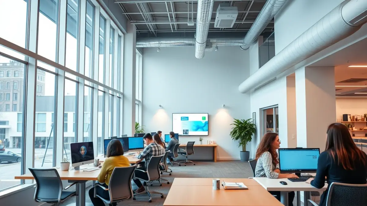 Imatge genèrica d'un espai de treball modern i col·laboratiu amb tecnologia.