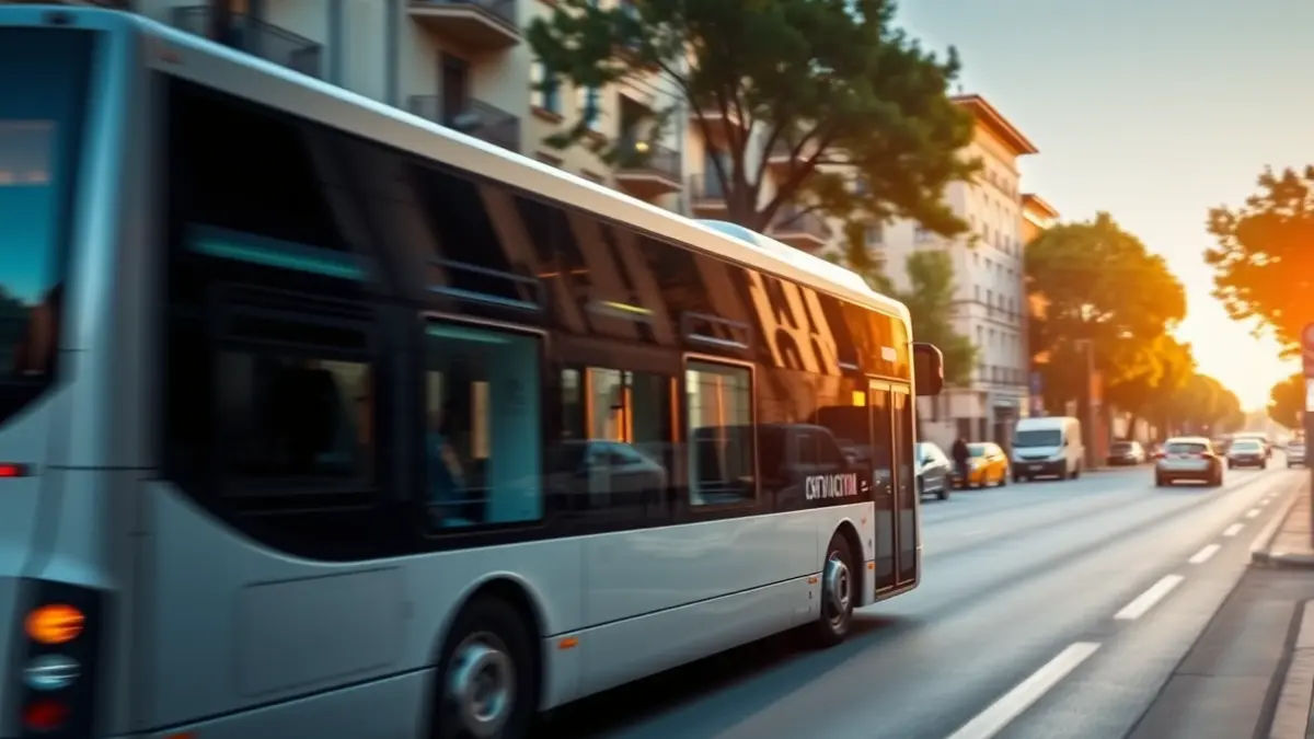 Imatge genèrica d'un autobús urbà circulant per una ciutat mediterrània.