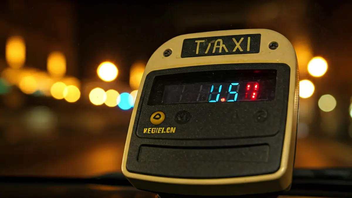 Imatge genèrica d'un taxímetre amb llums de la ciutat al fons.