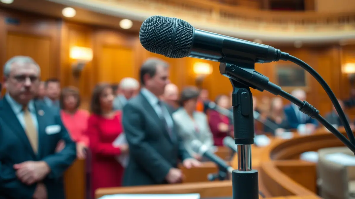 Imatge genèrica d'un micròfon en un faristol, simbolitzant un debat polític o roda de premsa.