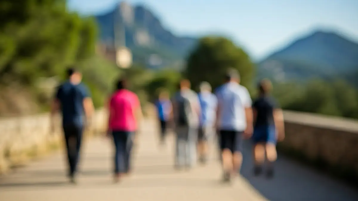 Generic image of a charity walk in a Mediterranean setting.