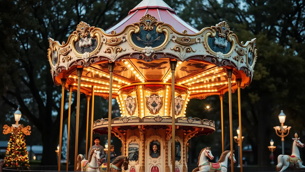 Imatge d'un carrusel d'època de dos pisos, una de les atraccions destacades de la Fira Modernista de Terrassa.