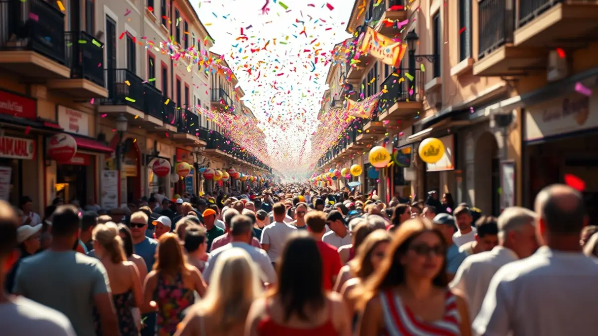Imagen genérica de una celebración de Sant Jordi con puestos de libros y rosas en una calle concurrida.
