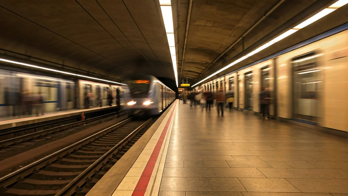 Generic image of an empty subway platform in Barcelona with an approaching train.