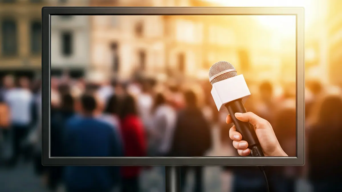 Imatge genèrica d'una pantalla de televisió amb un micròfon, simbolitzant la carrera mediàtica.