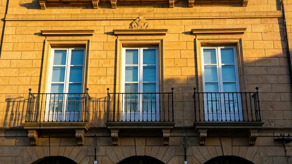 Façana de l'Ajuntament de Tortosa sota la llum del sol