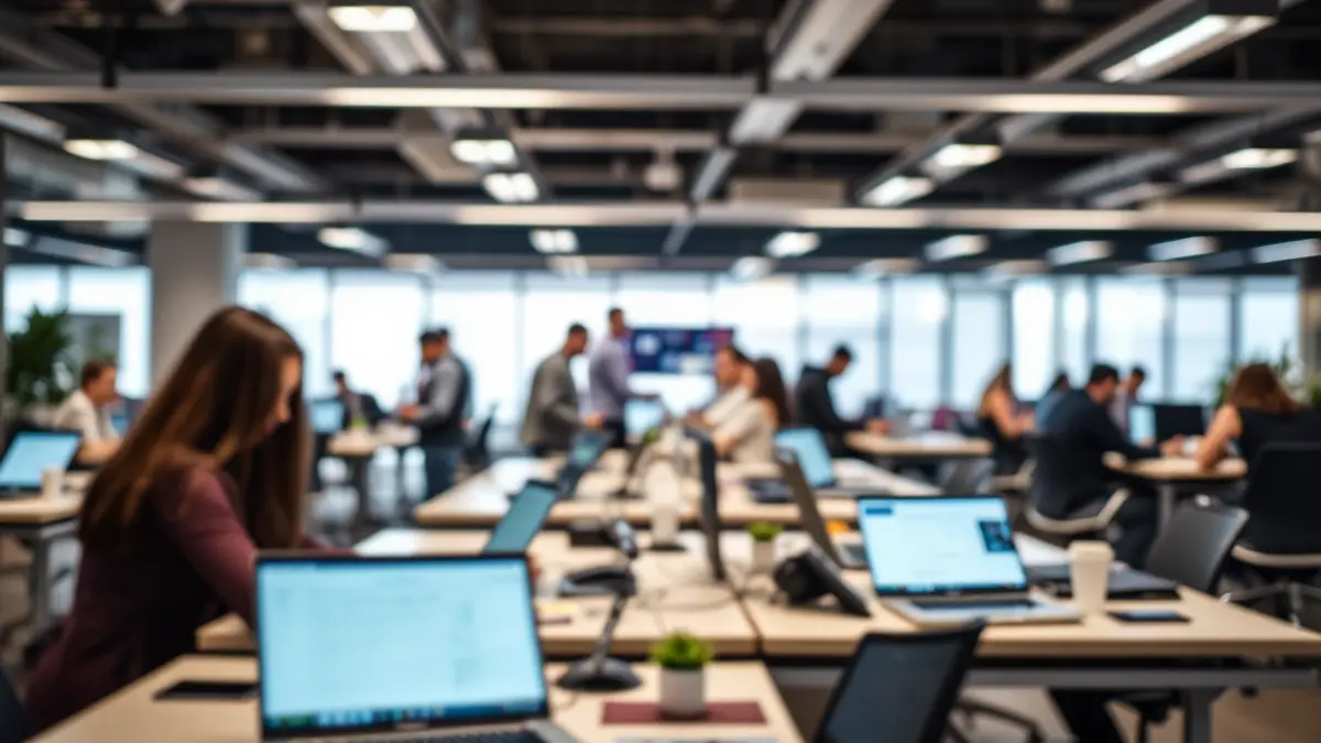 Imagen genérica de un espacio de co-working moderno y luminoso, con personas colaborando.