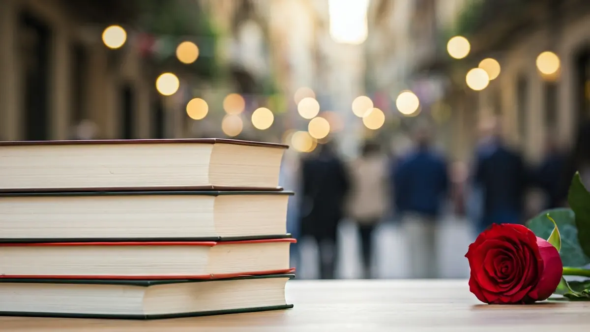 Imagen genérica de libros y una rosa, símbolos de Sant Jordi.