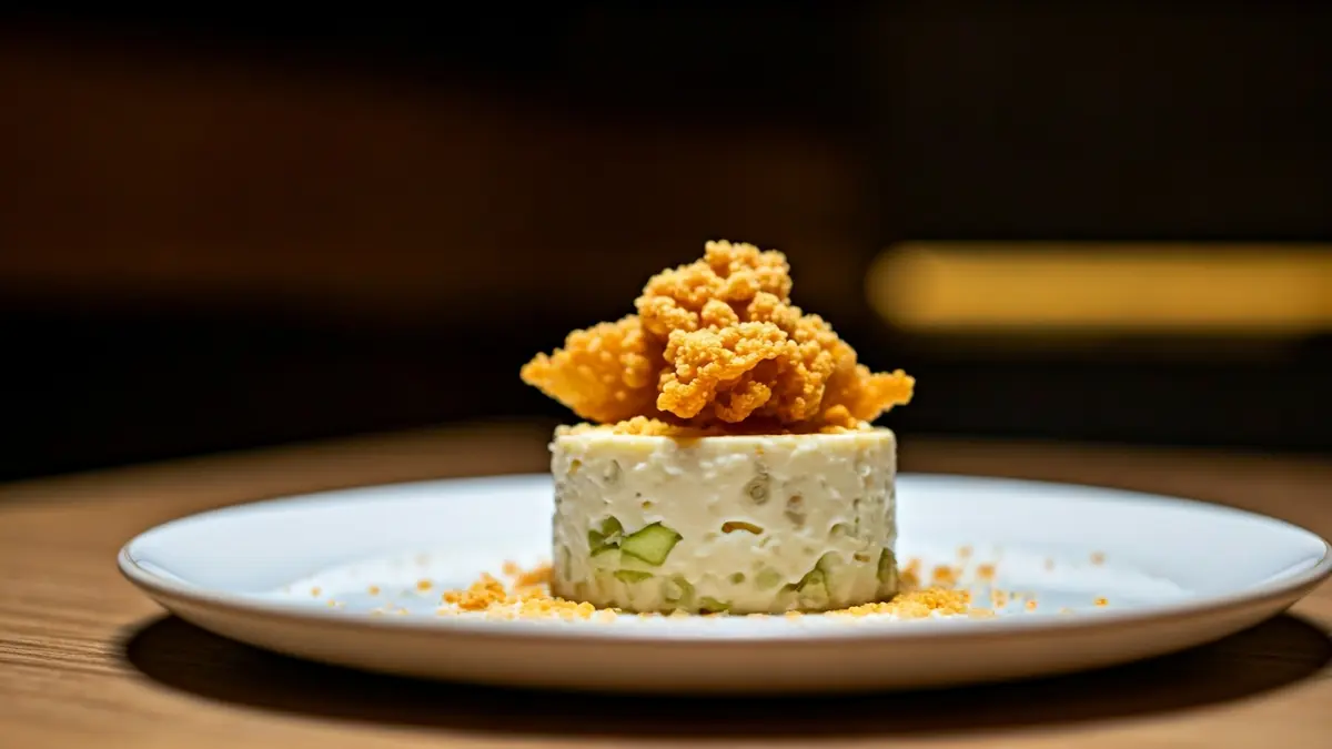 Imatge d'un plat de trinxat modern i creatiu en un restaurant.