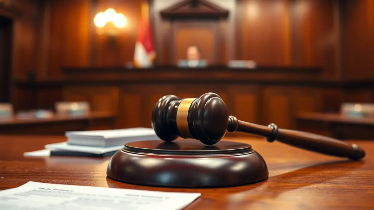 Generic image of a judge's gavel on a desk in a courtroom.