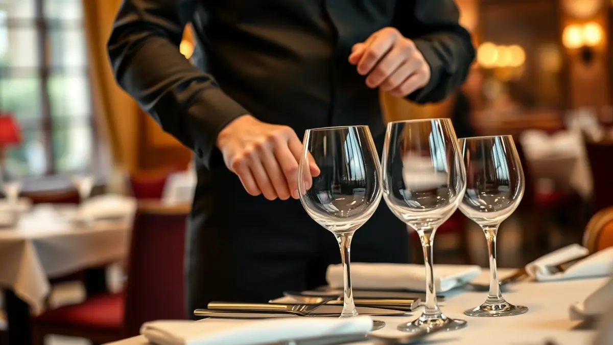 Imatge genèrica d'unes mans posant la taula en un restaurant.