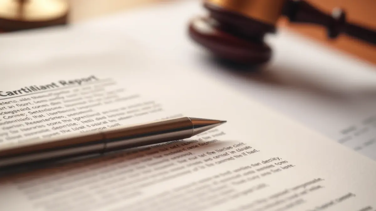 Imagen genérica de un documento legal con un bolígrafo y un mazo de juez, simbolizando un proceso judicial.