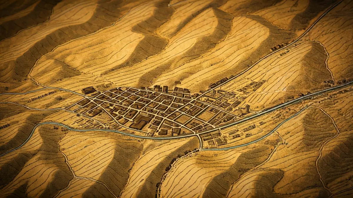 Imatge d'un antic plànol del terme de Rubí, amb detalls de masies i elements geogràfics.