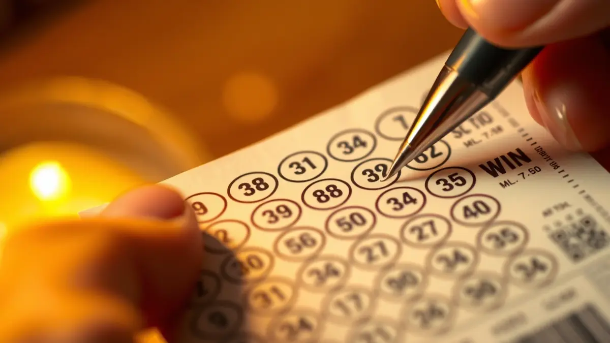Generic image of a lottery ticket with blurred numbers and a hand, symbolizing luck.