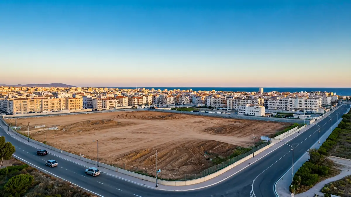 Vista aérea de un solar urbano en Cambrils con potencial de desarrollo.