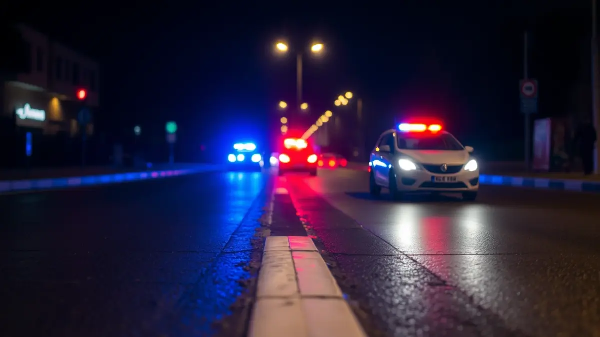 Imatge genèrica de llums d'emergència reflectint-se sobre l'asfalt mullat.