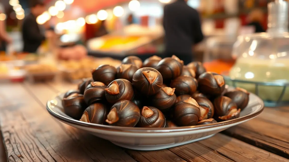 Imatge d'un plat de caragols cuinats en una fira gastronòmica.