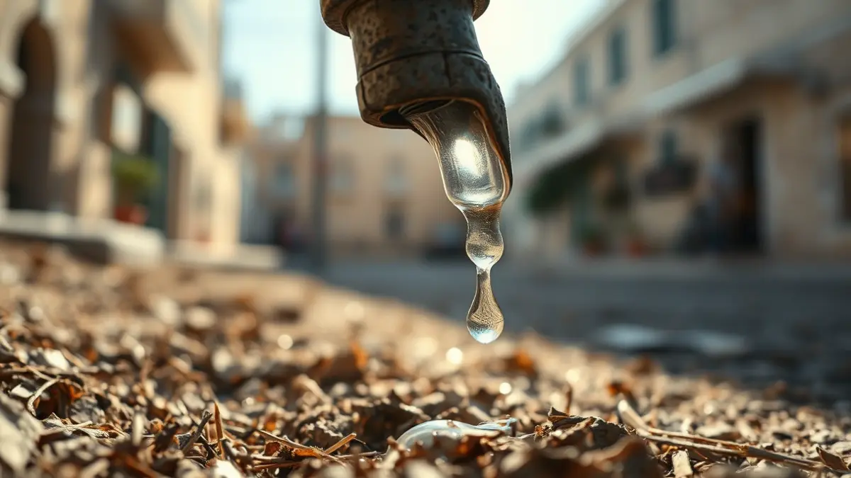 Image of a water leak in a pipe on the street.