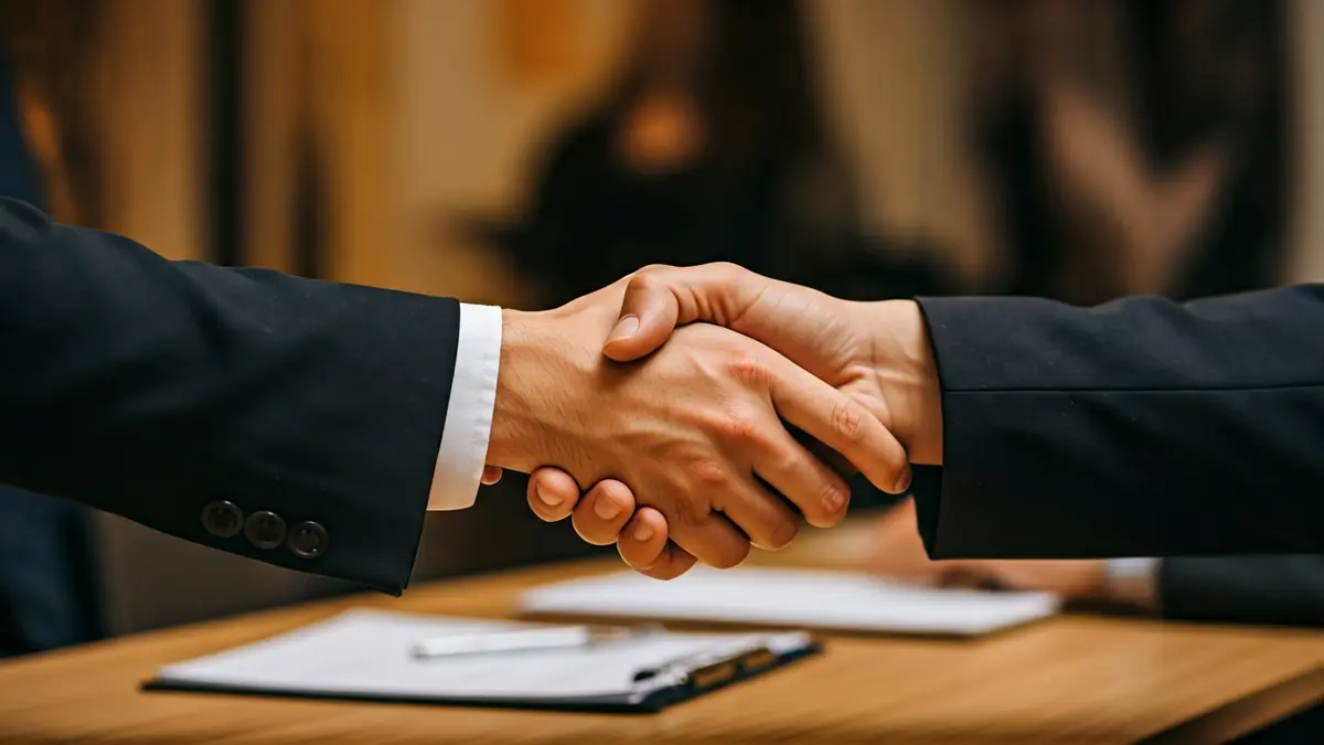 Imatge genèrica de dues mans encaixant sobre un escriptori, simbolitzant un acord o suport.