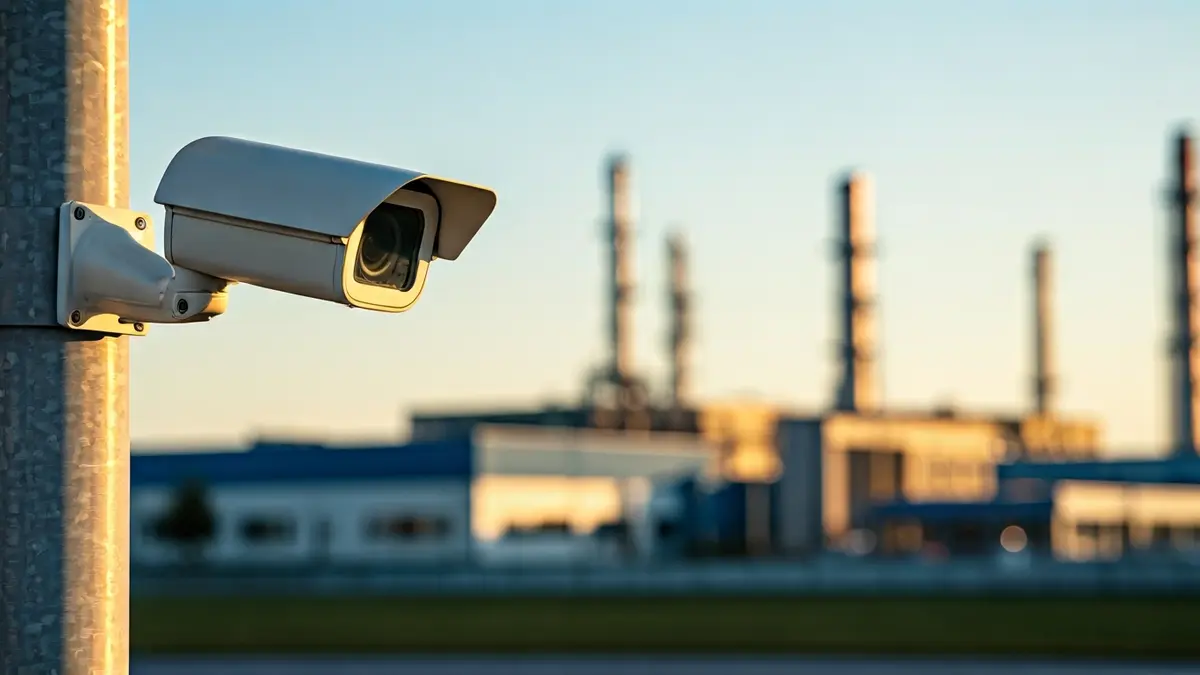 Generic image of a surveillance camera in an industrial park.