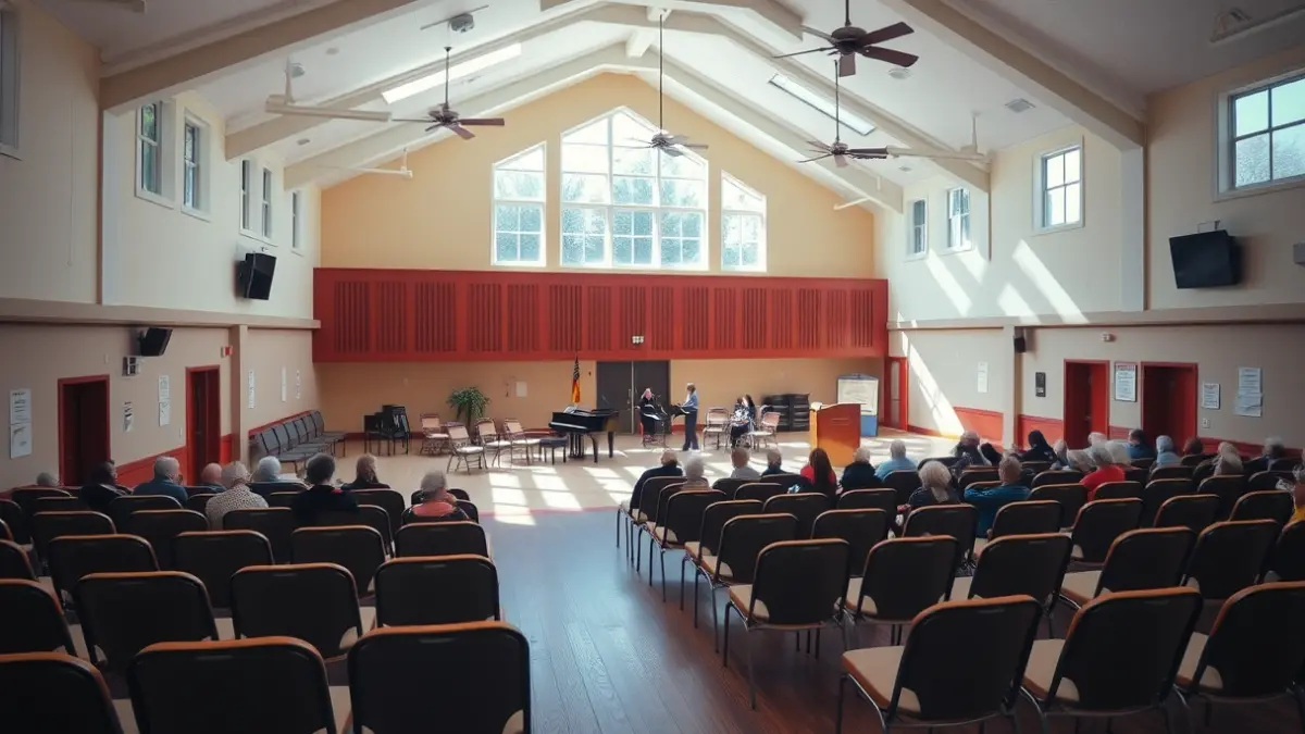 Imatge genèrica d'un saló d'actes preparat per a un esdeveniment.