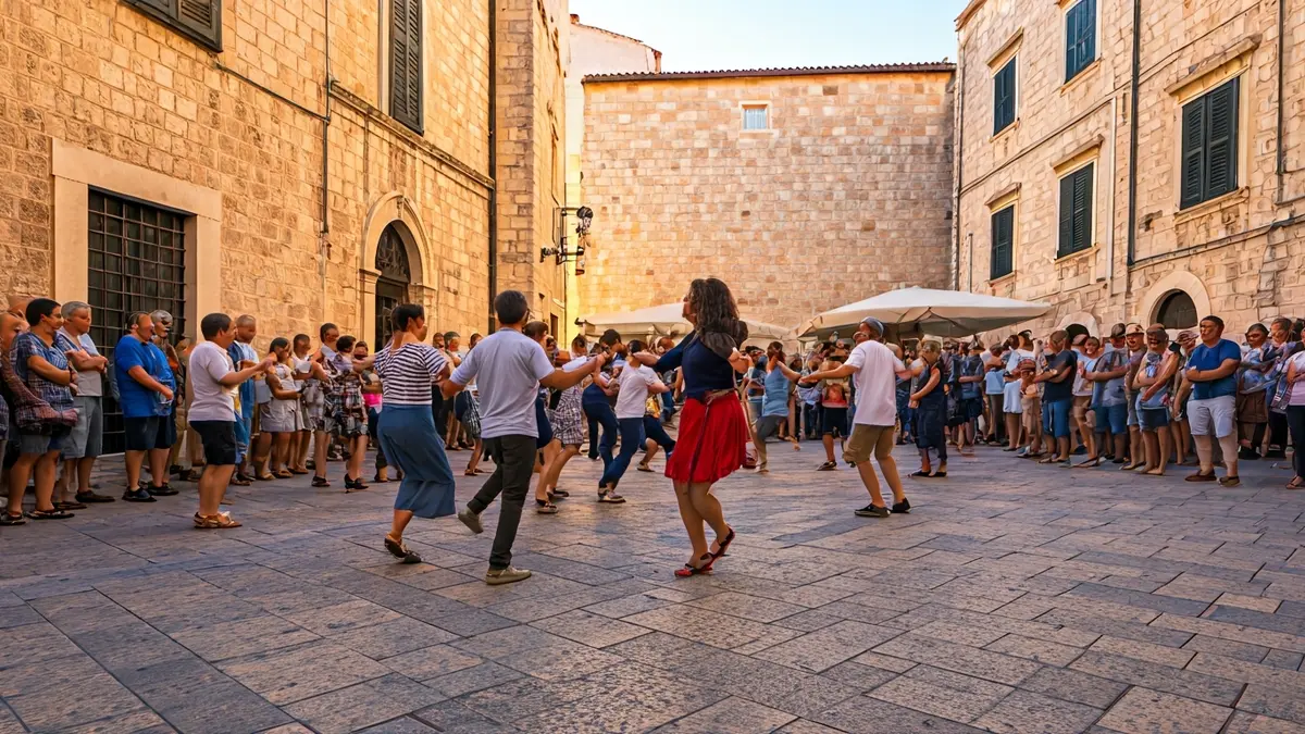 Image of a square with people dancing during a cultural celebration