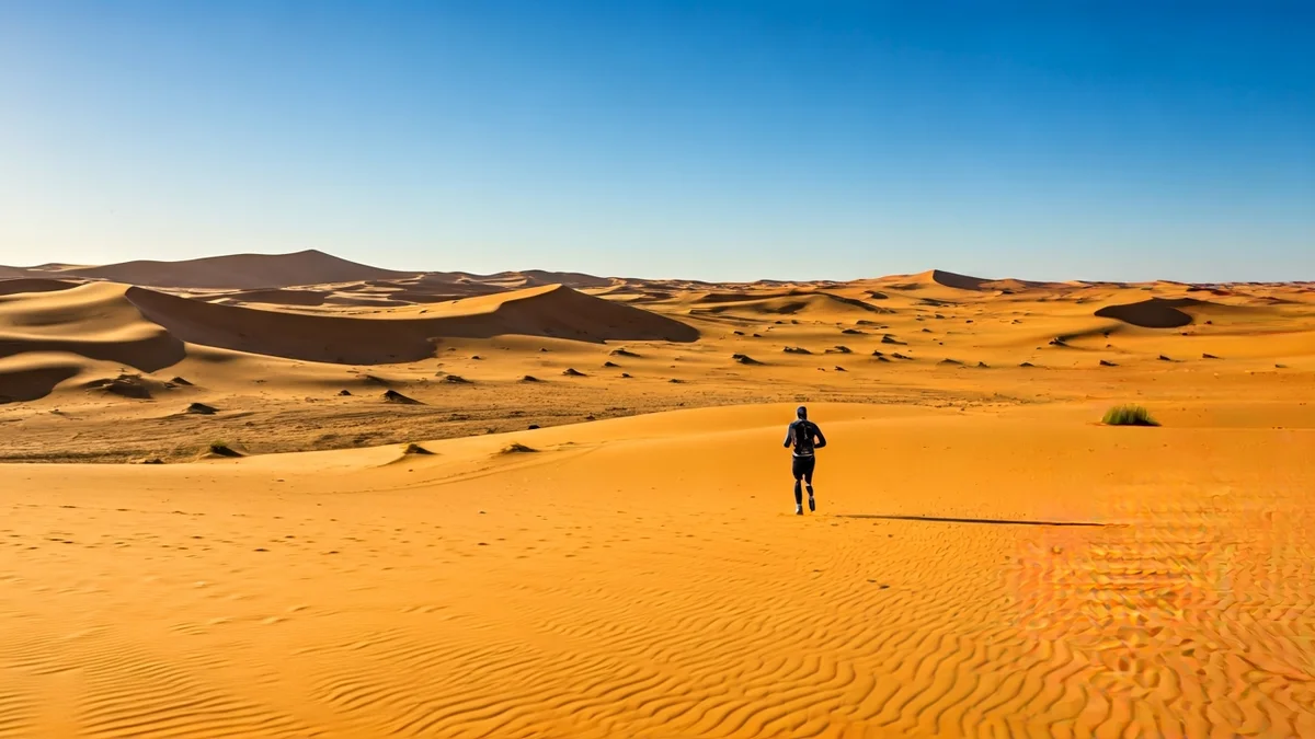 Imatge genèrica d'un corredor solitari en un desert de sorra.