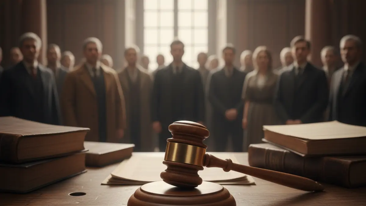 Generic image of a judge's gavel on a wooden desk in a courtroom.