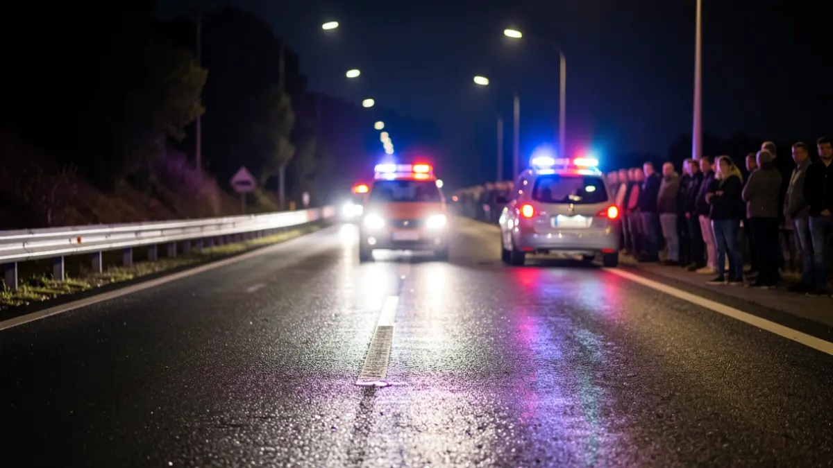 Imatge genèrica de llums d'emergència en una carretera mullada a Catalunya.