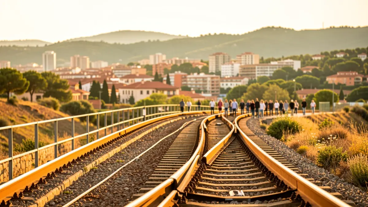 Generic image of a modern railway track in a Catalan landscape.
