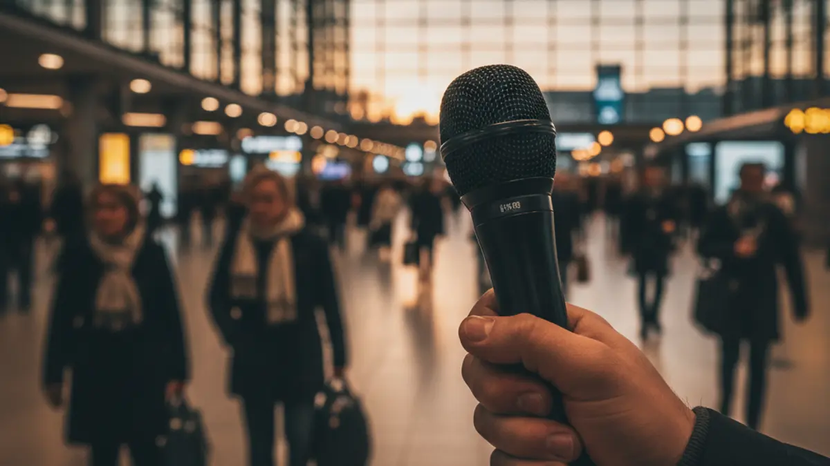 Imatge genèrica d'un micròfon en un aeroport, simbolitzant declaracions públiques.