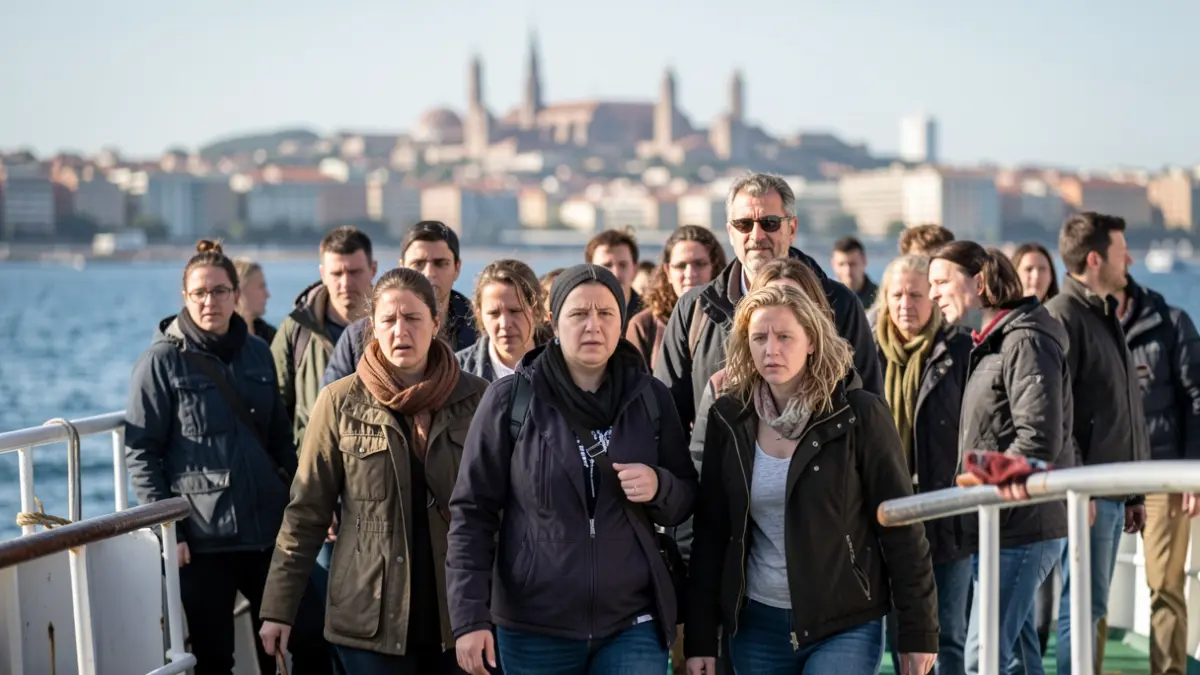 Activistes humanitaris arribant al port de Barcelona després de ser interceptats per l'exèrcit israelià.