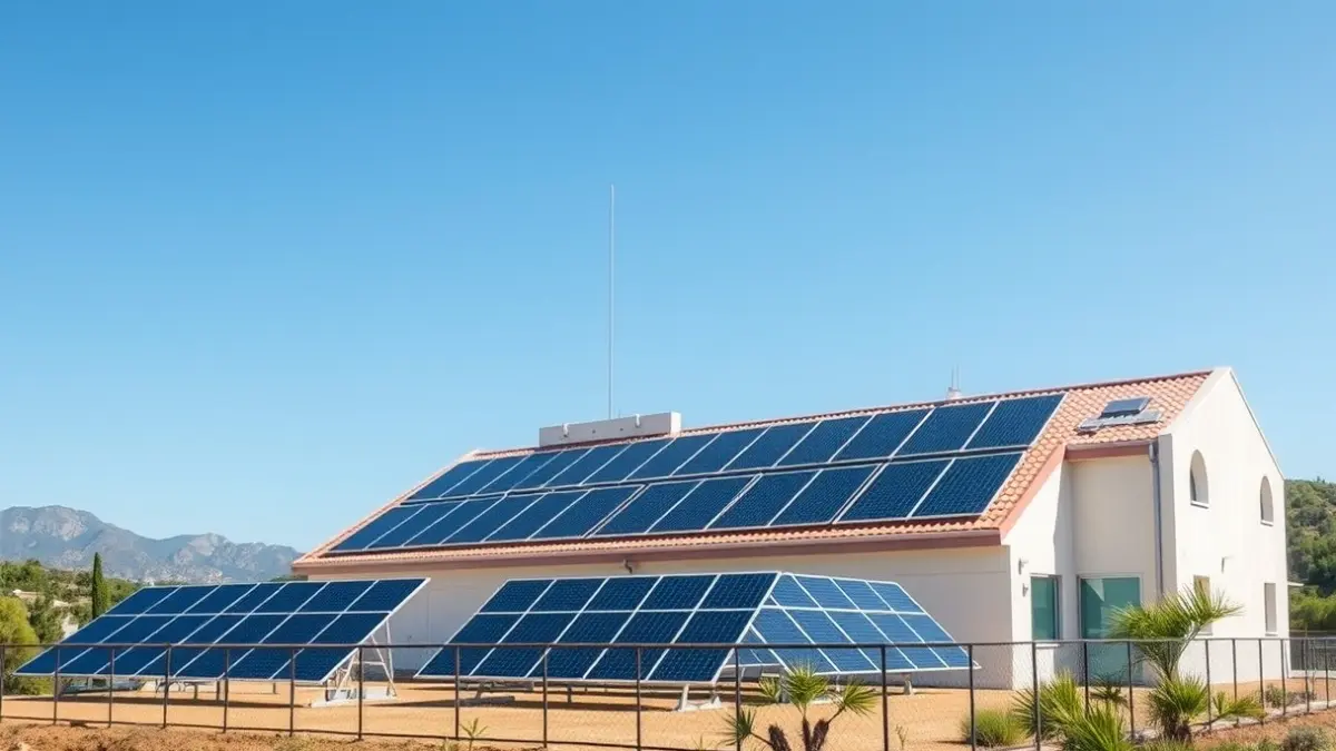 Panells solars instal·lats en una coberta i a terra per a autoconsum energètic.