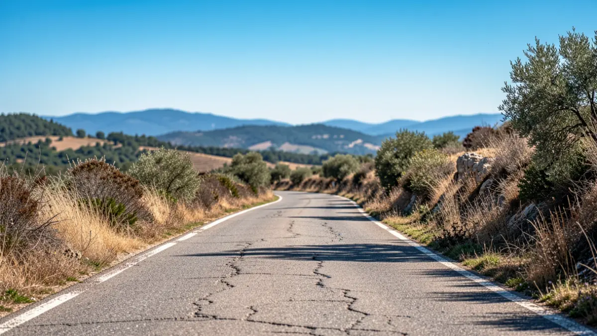 Generic image of a rural Catalan road with deficiencies.