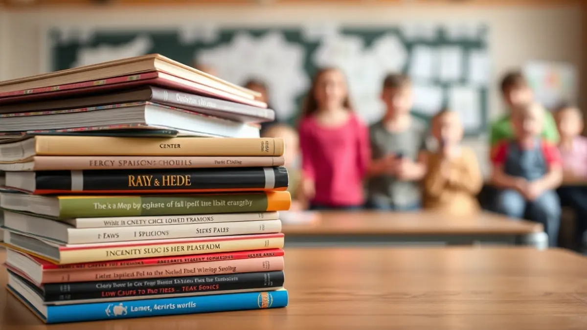 Generic image of books and blurred figures of children and parents, symbolizing educational and family activities.