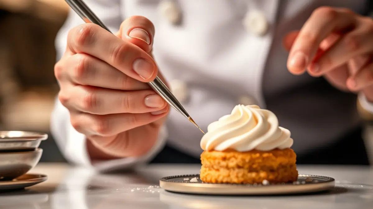 Imagen genérica de unas manos decorando un dulce con precisión.