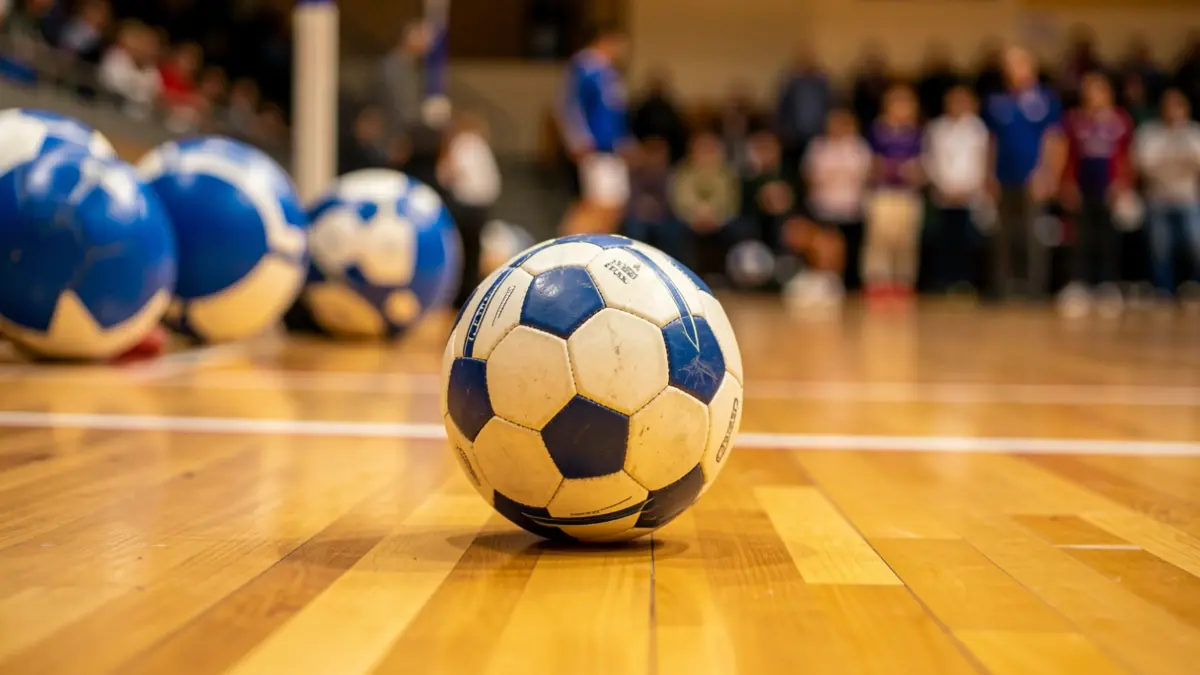 Generic image of a handball in a sports hall.
