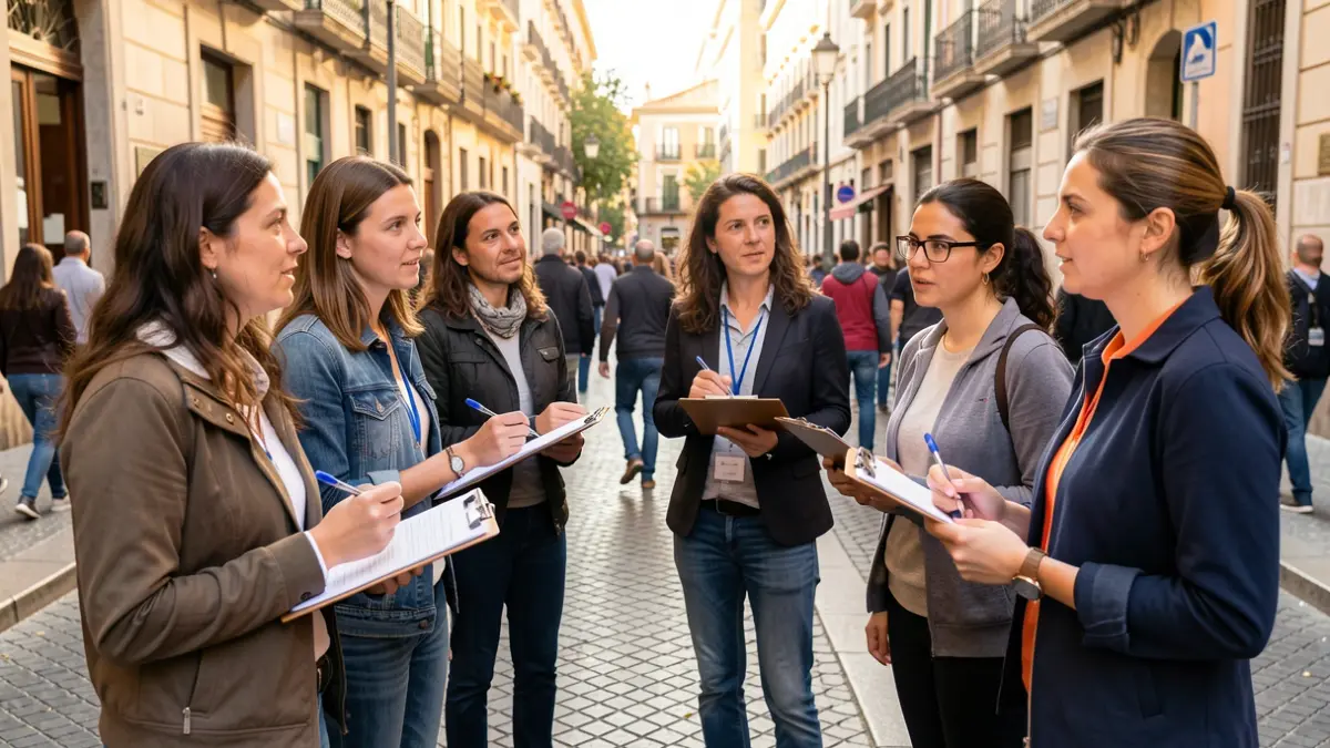 Imatge genèrica de voluntaris preparant-se per fer entrevistes al carrer.