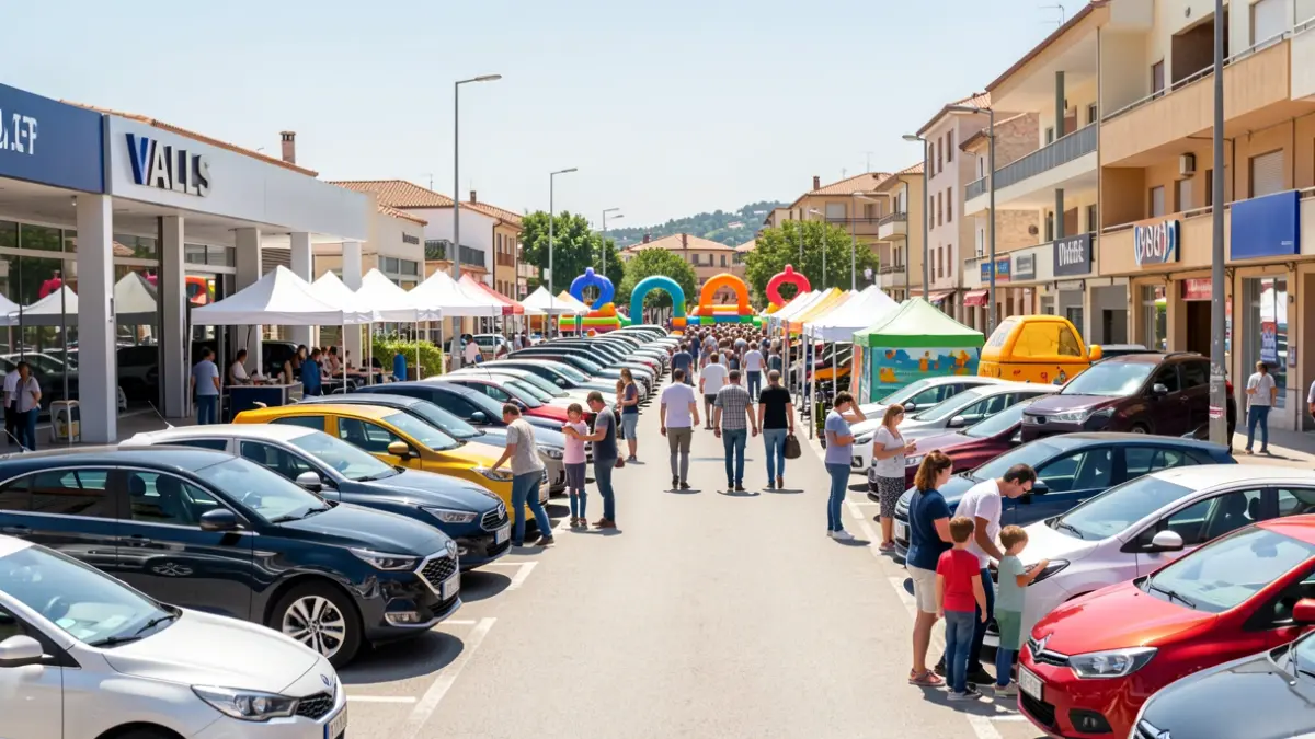 Generic image of a vehicle fair in Valls with cars on display and activities for children.