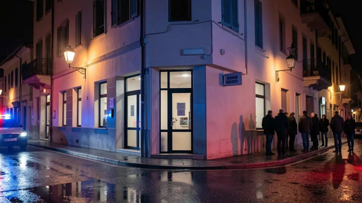 Generic image of a bingo hall exterior illuminated by police lights.