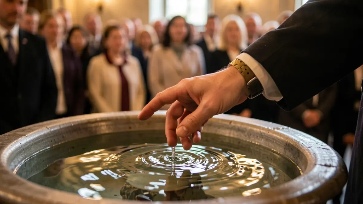 Imagen genérica de una pila bautismal con agua bendita.