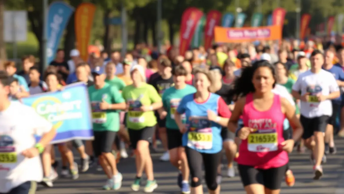 Imagen genérica de una carrera solidaria con participantes y ambiente festivo.