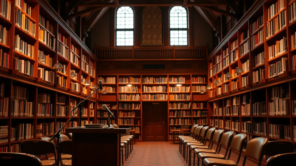 Imatge genèrica d'una sala d'estudi o biblioteca amb prestatgeries i taules.
