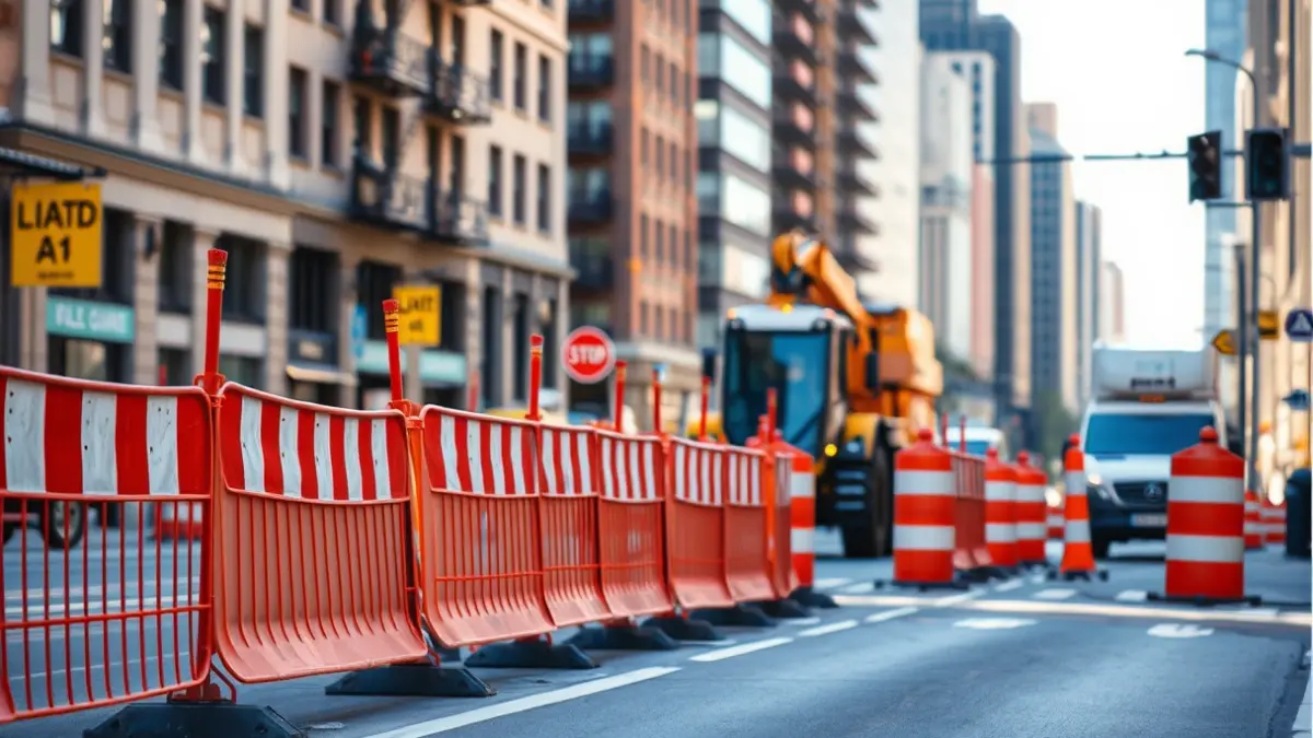 Generic image of urban street construction with safety barriers.
